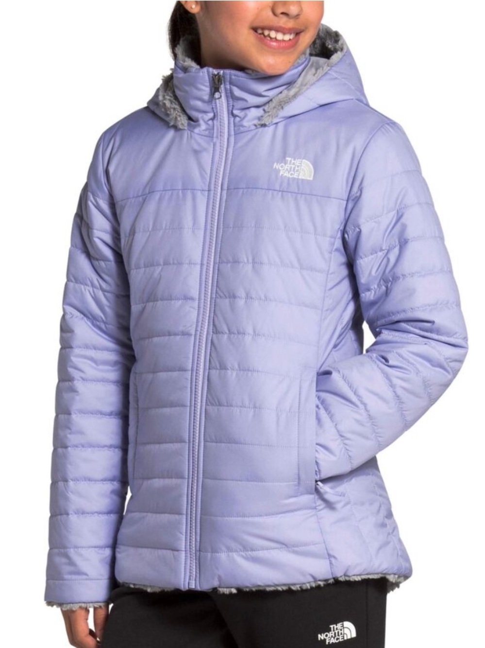 The North Face Lilac Quilted Hooded Jacket Coat Girl’s Size XL 16 Parka Furry